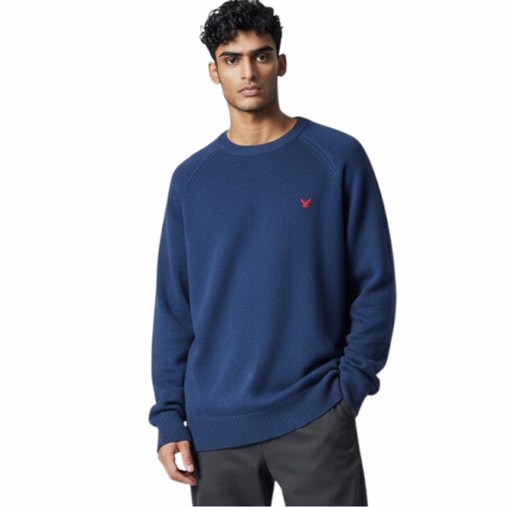 NWT American Eagle Outfitters Athletic Fit Blue Sweater w/ Elbow Patches Size XL